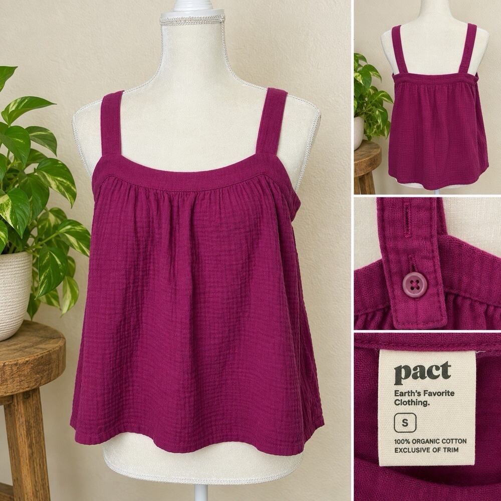 Pact Women’s S Magenta 100% Organic Cotton Gauze Babydoll Tank Top Cami